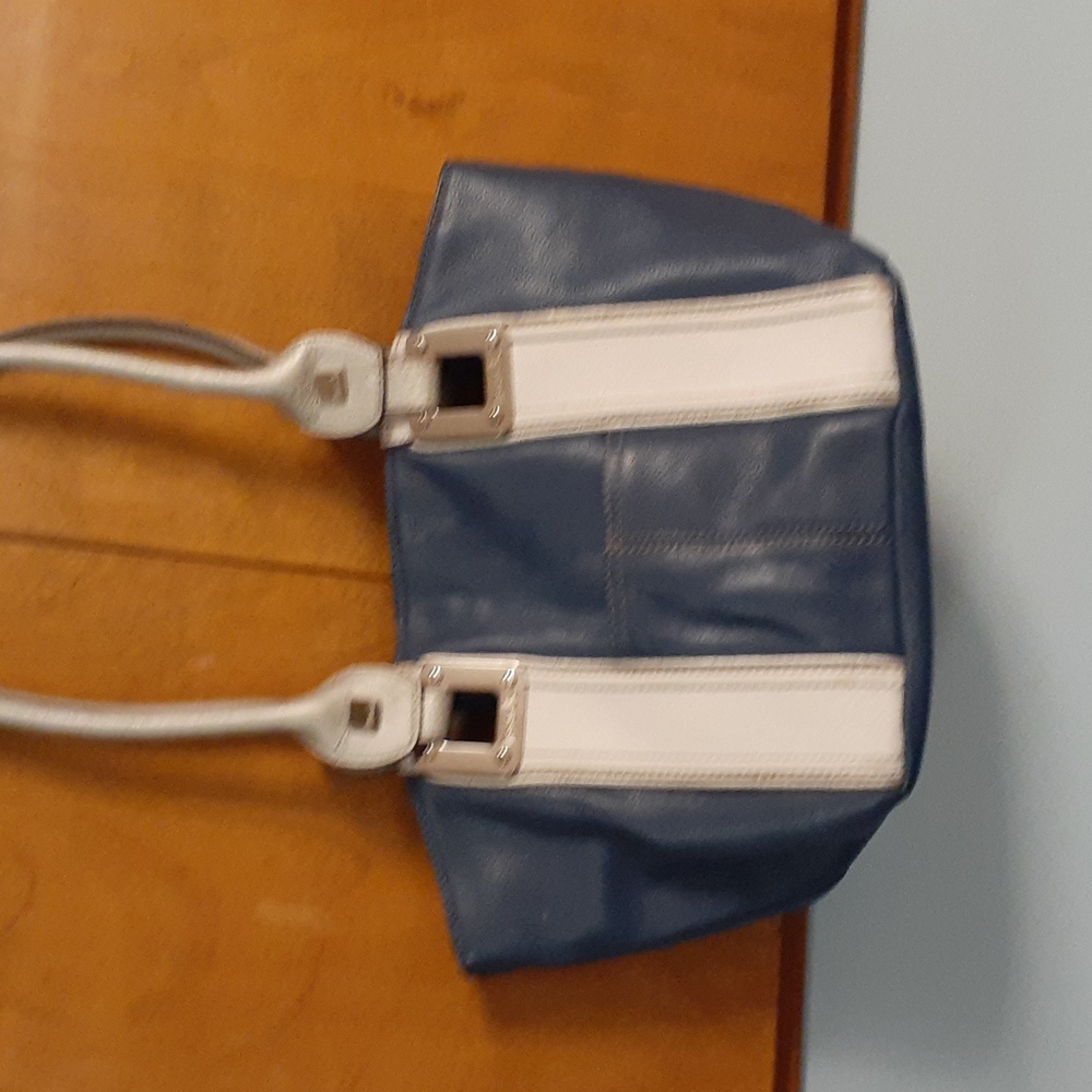 Vintage Tignanello leather handbag blue and white with 2 silver handles - Picture 3 of 6